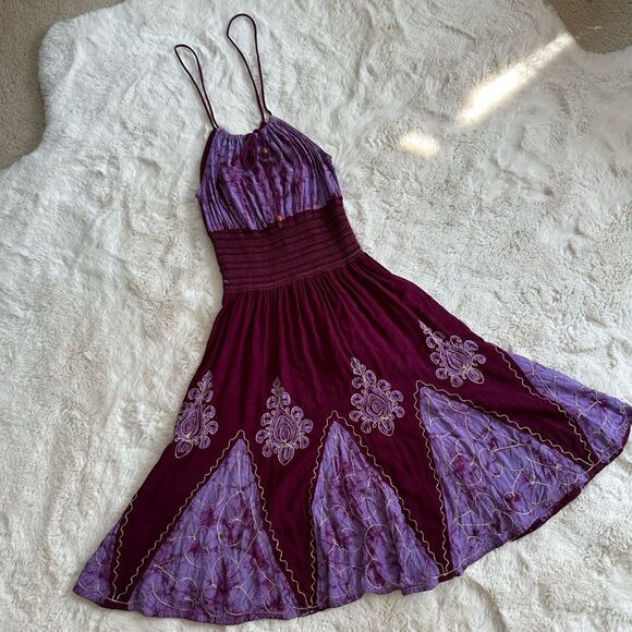 Hippie purple made in india embroidered hippy midi dress - Picture 3 of 15